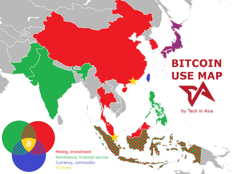 Bitcoin Use Map. Infographic (Credit: Tech in Asia)